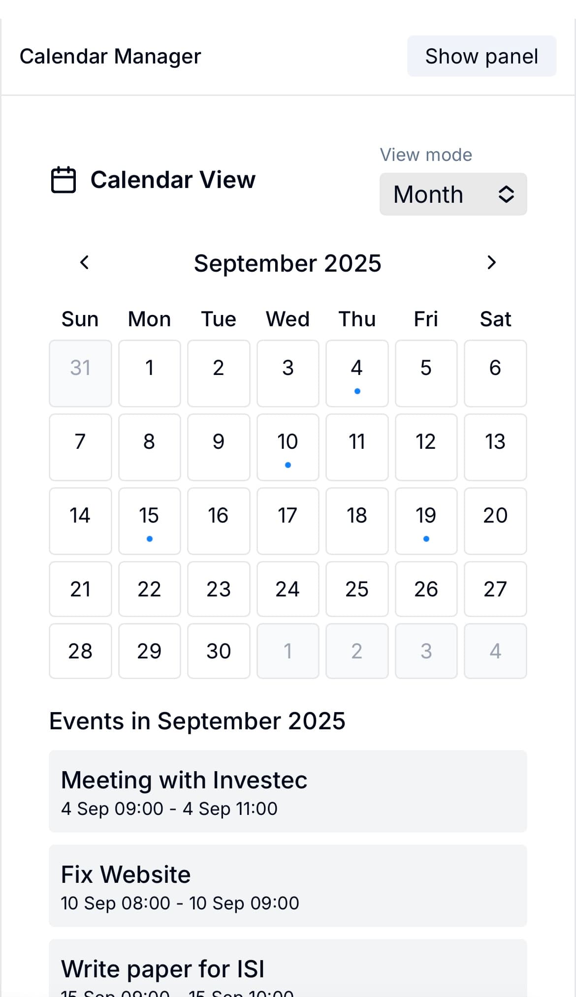 Calendar UI